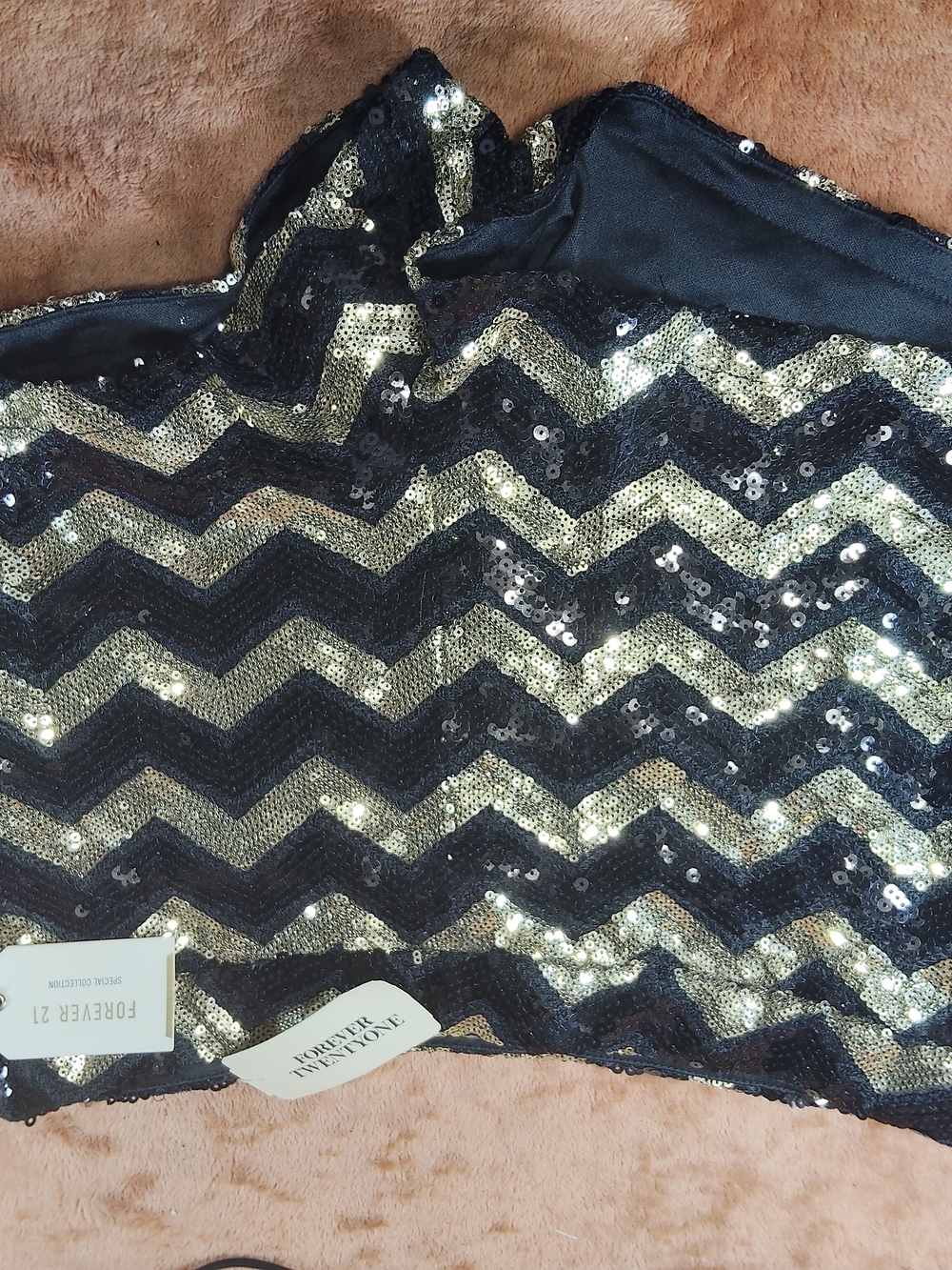 Forever 21 Black and Gold Chevron Sequin Mini Skirt